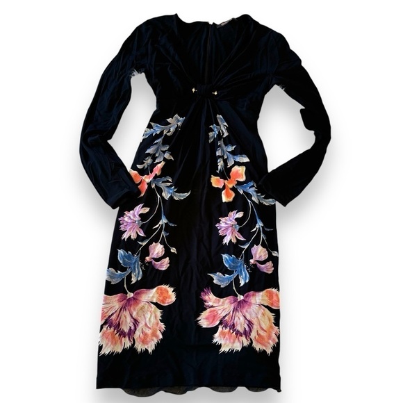 Vintage 2000s Roberto Cavalli Y2K floral print long sleeve dress jersey stretch - Picture 1 of 10
